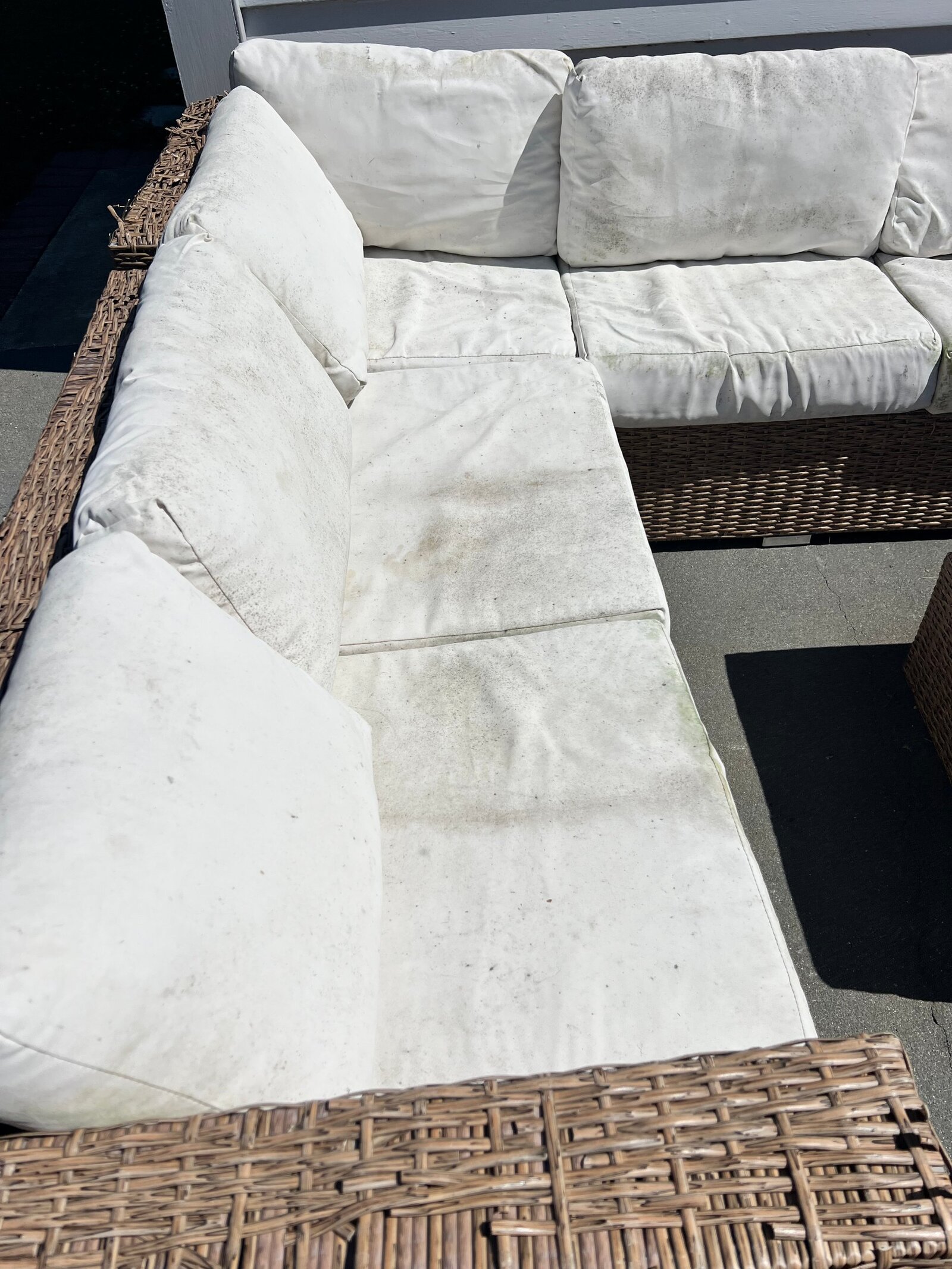 Before: overhead view of mouldy cushions